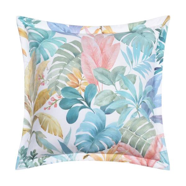 Unbranded Breezes Aqua Polyester Leaf 18 in. Square Decorative Throw Pillow 18 in. L x 18 in. W