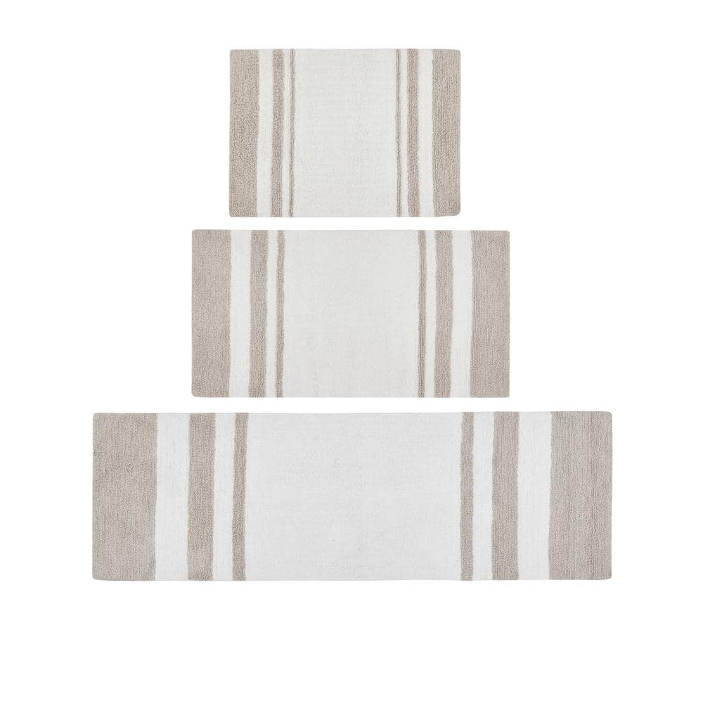 Taupe and White Cotton Reversible Bath Rug
