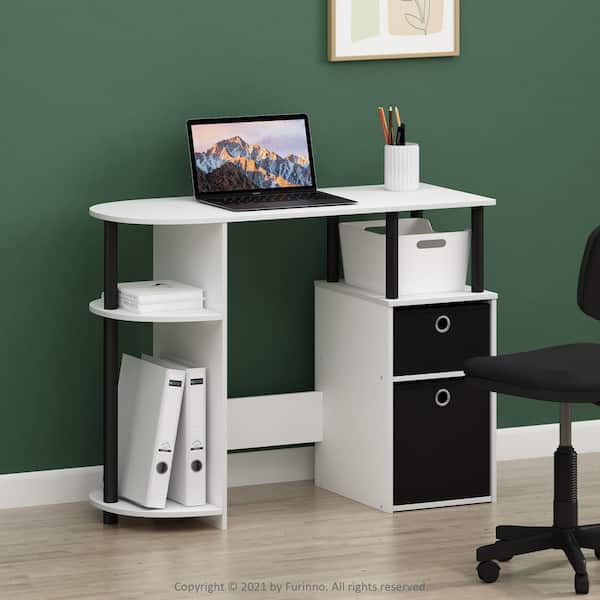 Furinno Jaya Simplistic 38.39 in. Rectangle White/Black/Black Wood 2-Drawer Desk