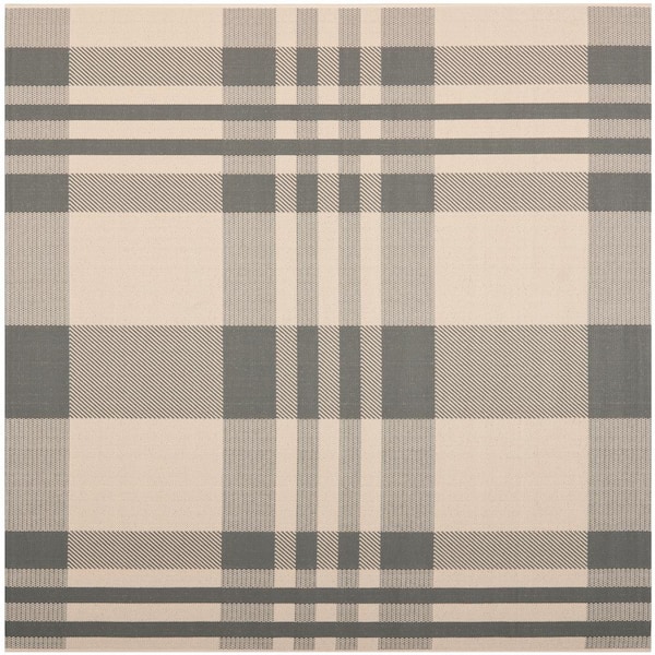 SAFAVIEH Courtyard Gray/Bone 5 ft. x 5 ft. Plaid Indoor/Outdoor Square Area Rug