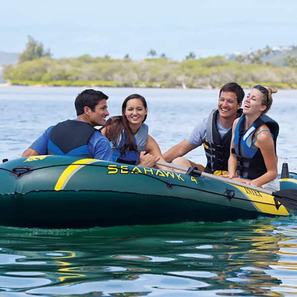 Intex Seahawk 4 Inflatable 4 Person Floating Boat Raft Set with