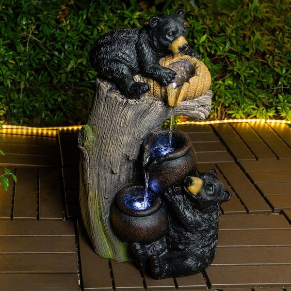 23.6 in. H Bear Resin Tiered Waterfall Water Fountain with LED