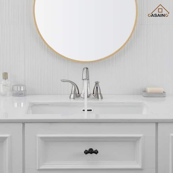 4 in. Centerset Double Handle Mid Arc Bathroom Sink Faucet Lavatory Faucet with Stainless steel Drain in Brushed Nickel