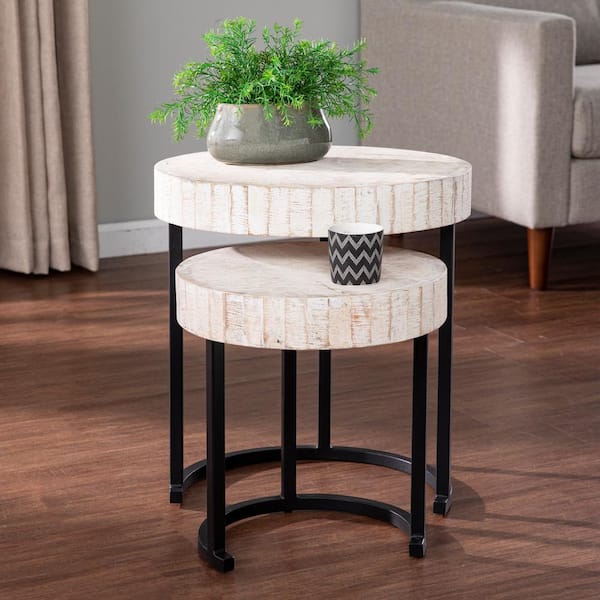 Jaysend Whitewashed Wood Nesting Side Table Set 2-Pieces