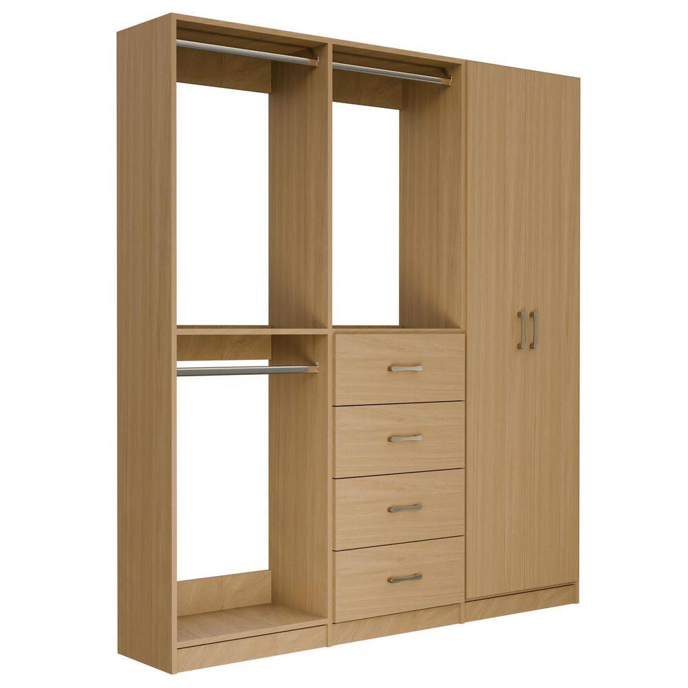 Alto Collection 102 in W Oak Wall Mounted Double Hang, 4-Drawer w Hang and Shelves w Full Doors Wood Closet System price history on PriceWatchPro