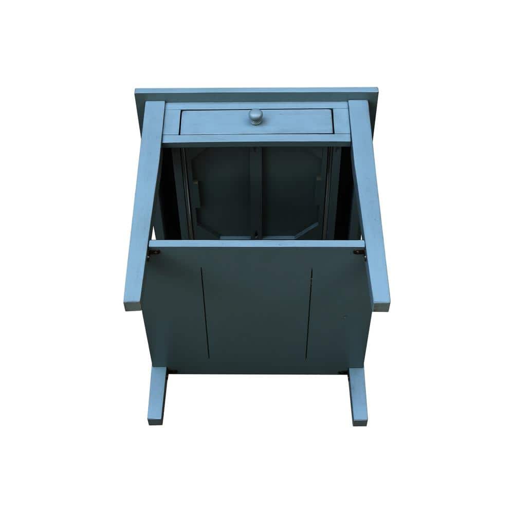 Antique Rubbed Ocean Blue Solid Wood End Table with Storage