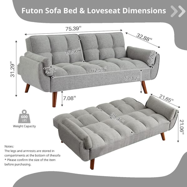 WONDER COMFORT 33 in. Gray Linen Twin Size Futon Sofa Bed WONDER COMFORT 33 in. Gray Linen Twin Size Futon Sofa Bed