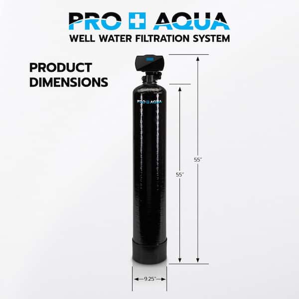 PRO+AQUA Whole House Well Water Filtration System Filters Iron Sulfur  Manganese and More 1 in. Digital Valve 1 cu. ft. PRO-WELL-1E - The Home  Depot