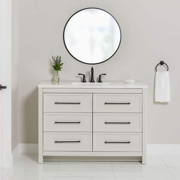 Hailey 49 in. Single Sink Soft Beige Bath Vanity with White Cultured Marble Top (Assembled)