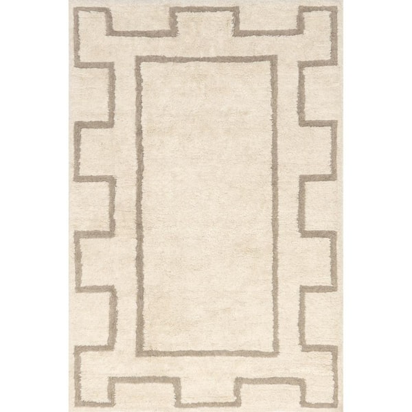 nuLOOM Murray Ivory 8 ft. x 10 ft. Geometric Wool Machine Washable Area Rug