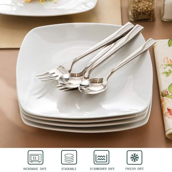 MALACASA Ivory White Dinner Plates, 8.2 Inch Ceramic Dinner  Plates Set of 6, Square Dinner Plate Kitchen Plates Dish Set, Porcelain  Plate, Microwave & Dishwasher Safe, Scratch Resistant, Series Flora