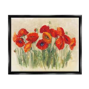 Red Poppy Florals Soft Green Meadow Grass by Carol Rowan Floater Frame Nature Wall Art Print 25 in. x 31 in.