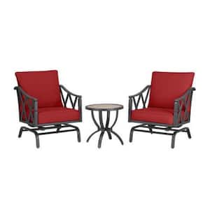 Harmony Hill 3-Piece Black Steel Outdoor Patio Motion Conversation Set with CushionGuard Chili Red Cushions