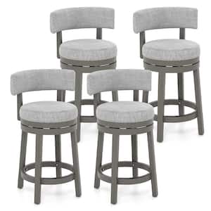 26.5 in. Grey Set of 4 Upholstered Swivel Bar Stools Wooden Counter Height Kitchen Chairs