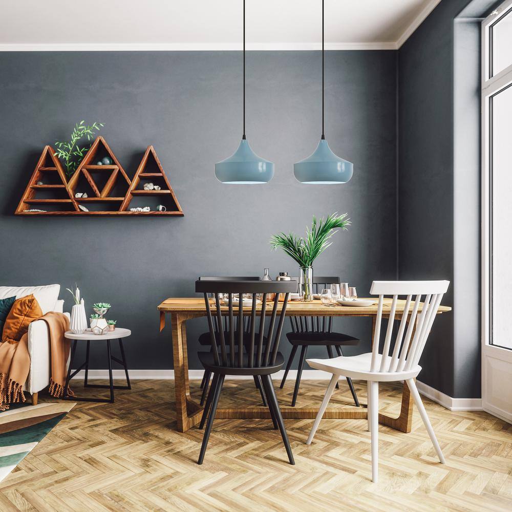 Powder Blue Metal Dome Pendant Light with Adjustable Height
