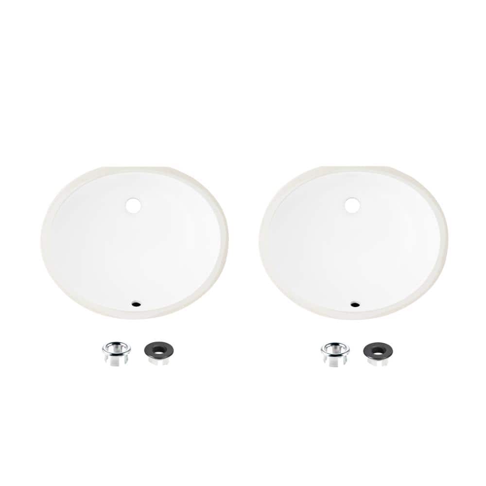 Undermount 19.5 in. x 16 in White Porcelain Oval  Bathroom Sink with Two Overflow Rings - Set of 2 price history on PriceWatchPro