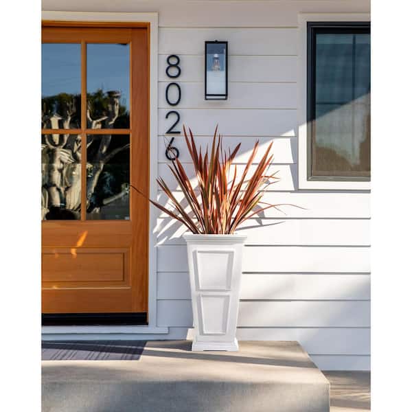 Brixton Medium White Plastic Tapered Planter with Drainage Holes (14.75 in. L x 14.75 in. W x 26 in. H)