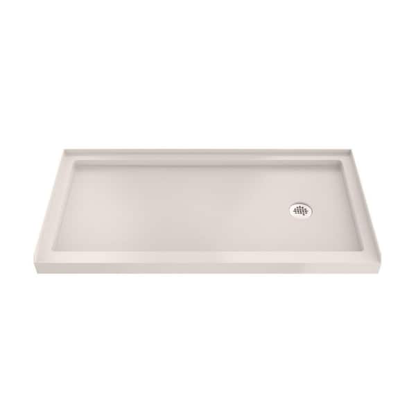 SlimLine 60 in. L x 34 in. W Alcove Rectangular Biscuit Shower Pan Base with 2 in. Round Right Drain in Polished Nickel