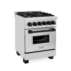 24'' 2.8 cu. ft. Dual Fuel Range with Gas Stove and Electric Oven in Stainless Steel with Matte Black Accents