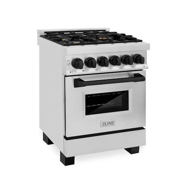ZLINE Kitchen and Bath Autograph Edition 24 in. 4 Burner Dual Fuel Range in Stainless Steel and Matte Black