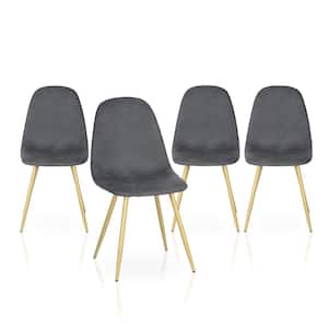 Adenmore Charcoal Gray Faux Leather Upholstered Dining Chair with Gold Metal Legs (Set of 4)