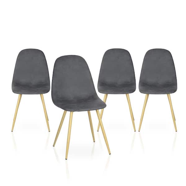 StyleWell Adenmore Charcoal Gray Faux Leather Upholstered Dining Chair with Gold Metal Legs (Set of 4)