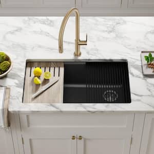 Bellucci Black Granite Composite 32 in. Single Bowl Undermount Workstation Kitchen Sink with WasteGuard Garbage Disposal