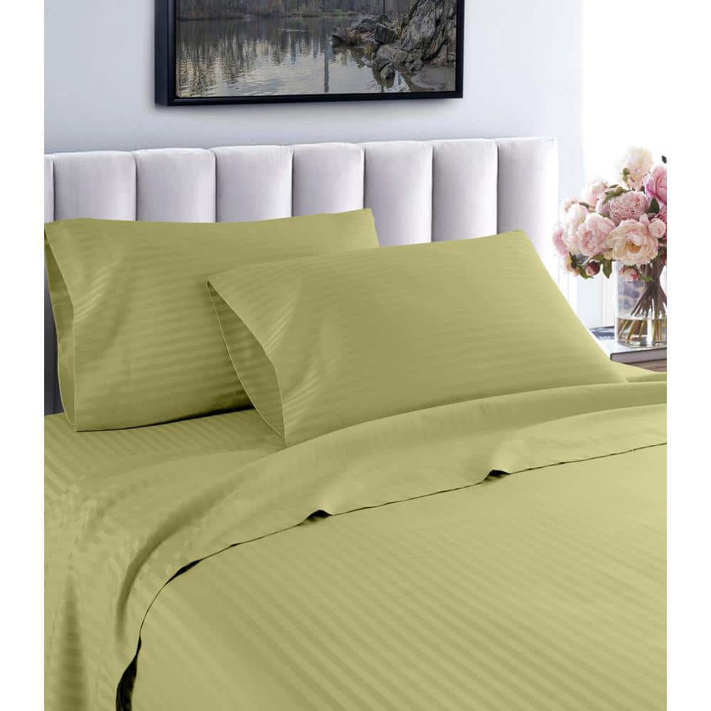 Fresh Home 3-Piece Sage Striped 100% Cotton Twin Deep Pocket Sheet Set