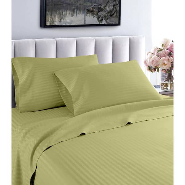 Unbranded Fresh Home 3-Piece Sage Striped 100% Cotton Twin Extra Long Deep Pocket Sheet Set
