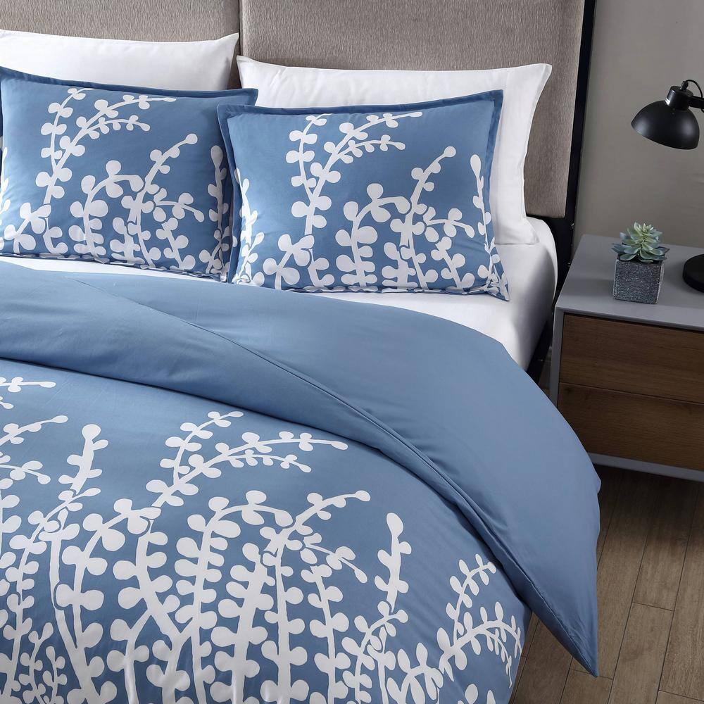 King French Blue Cotton Branches Duvet Cover Set