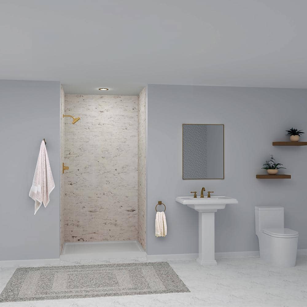 SaraMar 36 in. x 48 in. x 96 in. 3-Piece Easy Up Adhesive Alcove Shower Wall Surround in Sand Creme price history on PriceWatchPro