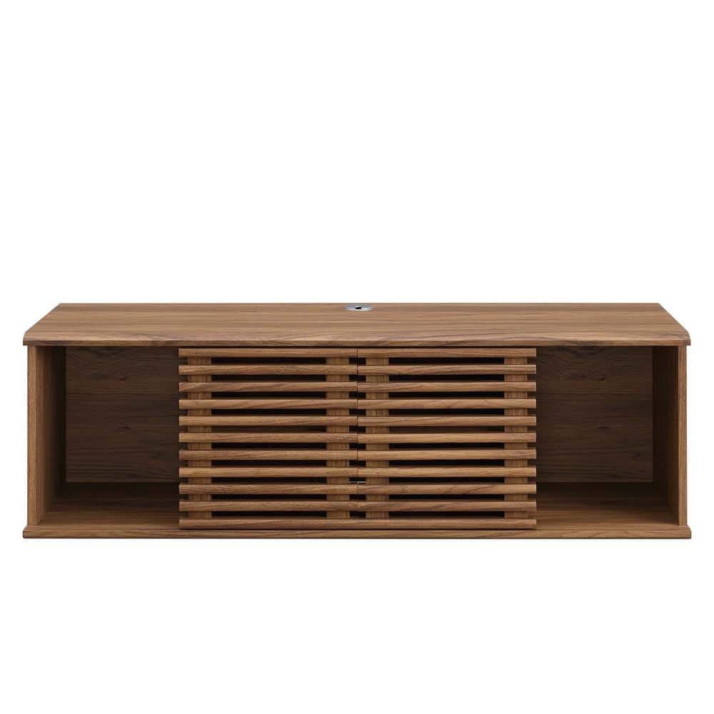 Retro Walnut Grain 46" Wall-Mount Media Console with Sliding Doors