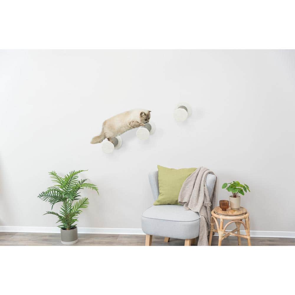 Gray Sisal and Plush Wall Mount Cat Perch Set