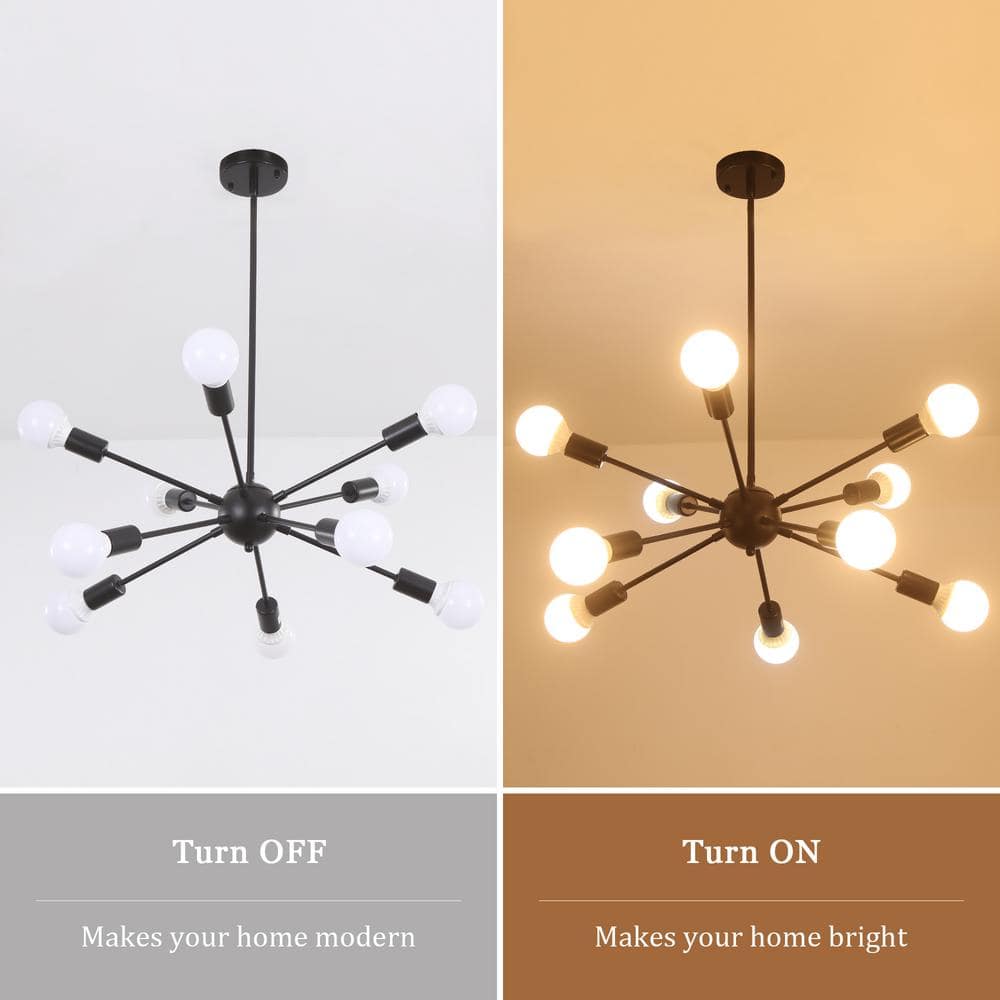 Black Metal 10-Light Sputnik Chandelier with Adjustable Height