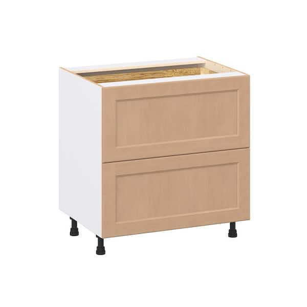 J COLLECTION Lakewood 33 in. W x 24.5 in. D x 34.5 in. H Assembled Shaker Drawer Base Kitchen Cabinet in Sugar Cookie with 3-Drawers