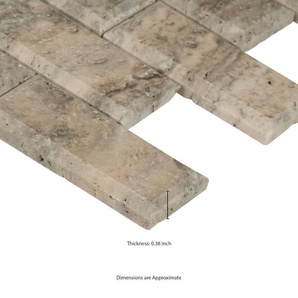 MSI Silver Travertine Beveled Subway 12in.x12in. x 0.38 in. Honed