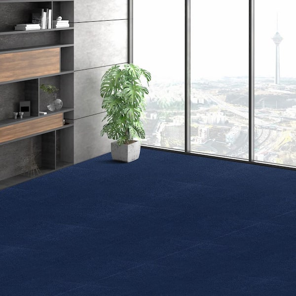 Carpet Tiles Peel and Stick, Blue, 24 in. x 24 in. Peel and Stick Pattern Carpet Tile Carpet Squares 60 sq. ft.