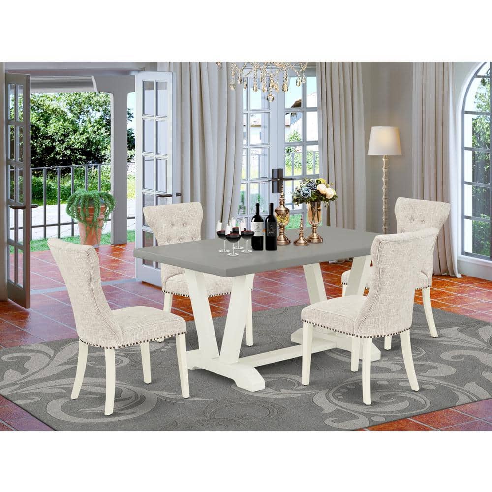 5-Piece Rectangle Natural Oak Finish Solid Wood Top Dining table with 4 Chairs with Lattice Back