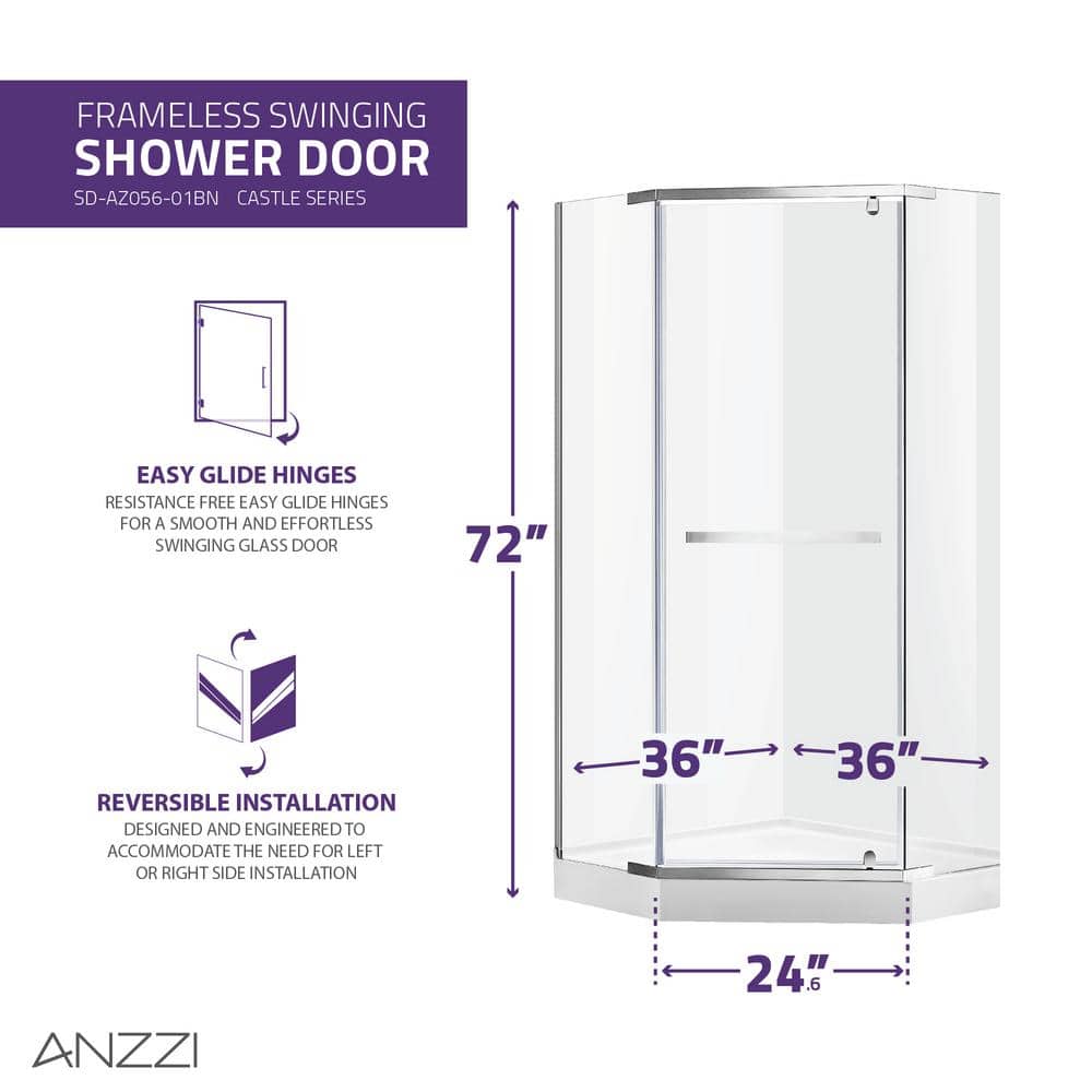 Castle Series 49" x 72" Brushed Nickel Semi-Frameless Shower Door