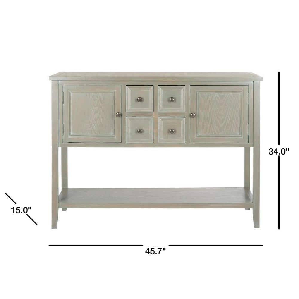 Transitional French Grey Sideboard with Open Shelf and Petite Drawers