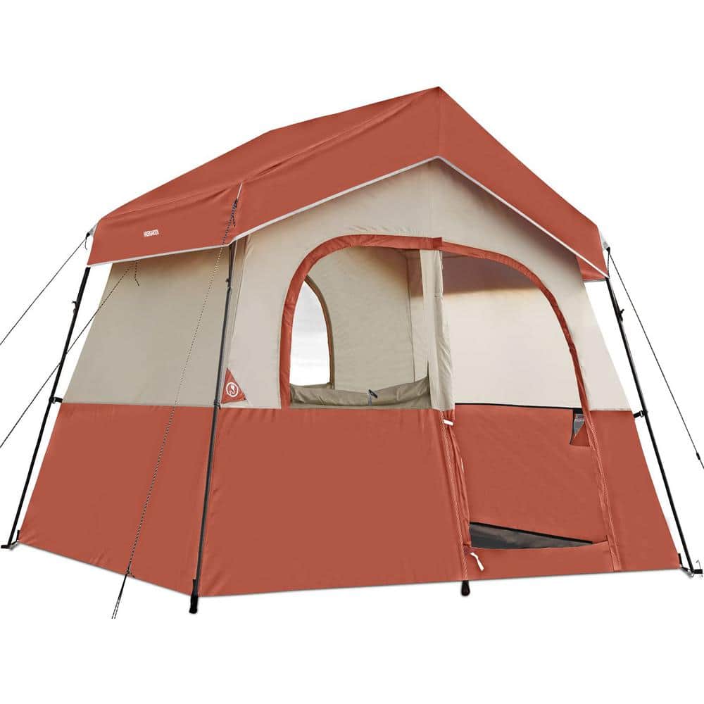 8 ft. x 10 ft. Red 6-Person Camping Tent Windproof Fabric Cabin Tent Outdoo