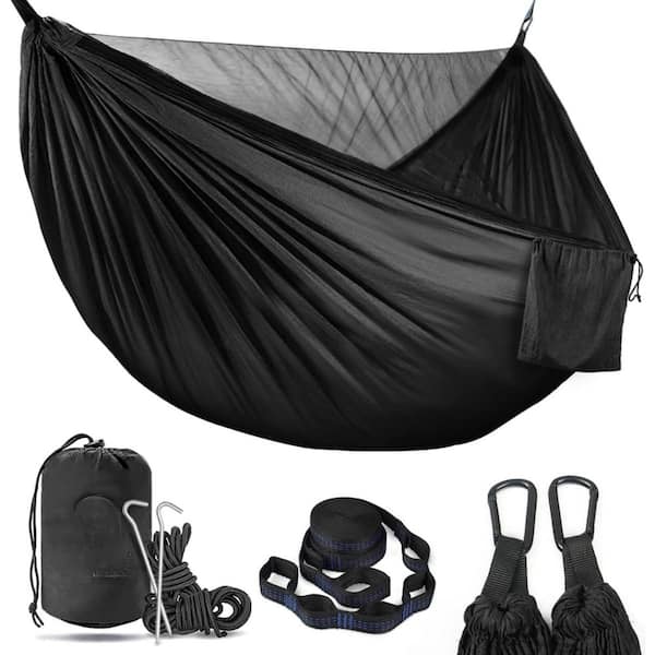 SenQWFa 9.5 ft. Portable Lightweight Double Camping Hammock, upto 772lbs for Indoor, Outdoor, Hiking, Backpacking, Black