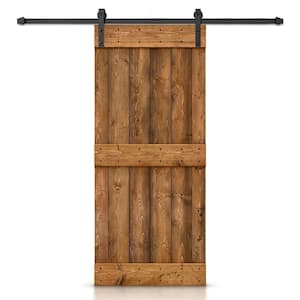 Mid-bar Series 36 in. x 84 in. Pre-Assembled Walnut Stained Wood Interior Sliding Barn Door with Hardware Kit