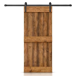 36 in. x 84 in. Distressed Mid-Bar Series Walnut DIY Solid Knotty Pine Wood Interior Sliding Barn Door with Hardware Kit