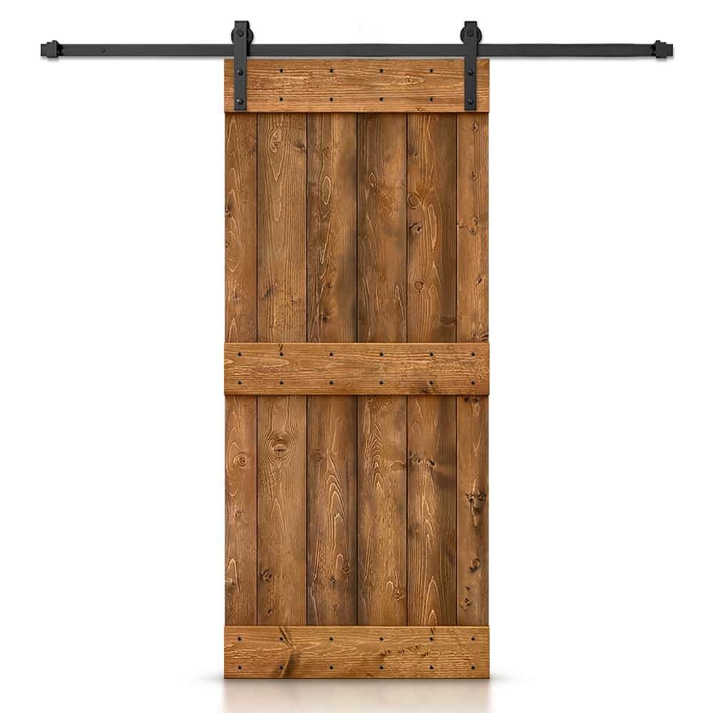 42 in. x 84 in. Distressed Mid-Bar Series Walnut Stained DIY Wood Interior Sliding Barn Door with Hardware Kit price history on PriceWatchPro
