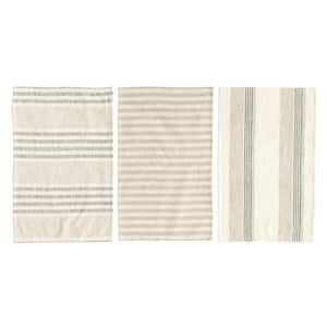 Tan And Gray Striped Cotton Kitchen Tea Towels (Set of 3)