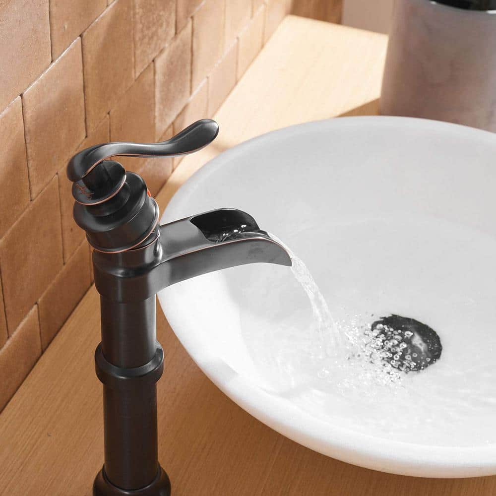 Oil Rubbed Bronze Waterfall Vessel Bathroom Faucet with Pop-Up Drain