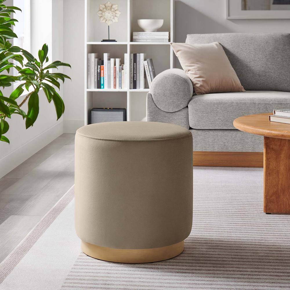 Tilden 16 in. Taupe Natural Performance Velvet Upholstered Round Ottoman