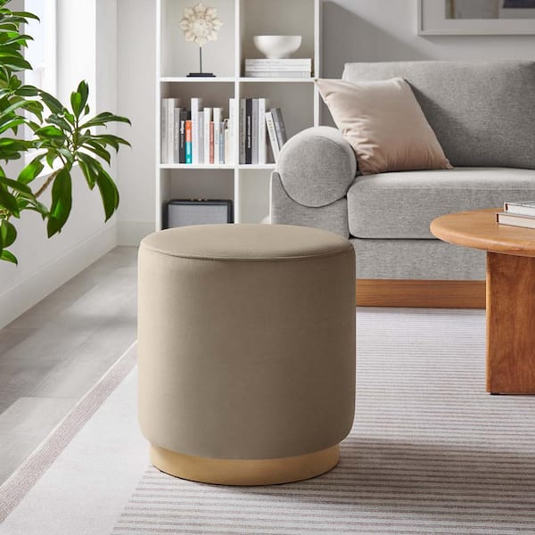Tilden 16 in. Taupe Natural  Performance Velvet Upholstered Round Ottoman