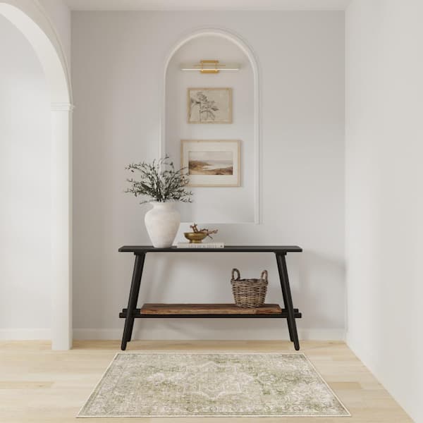 Astra Machine Washable Ivory Green 3 ft. x 5 ft. Center medallion Traditional Area Rug